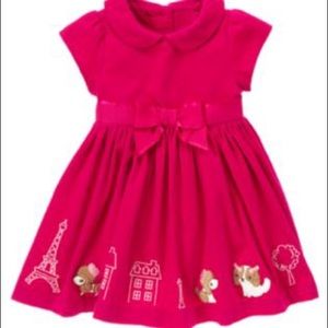 Gymboree 6-12M Hot Pink Corduroy Dress Parisian Dogs EUC💕